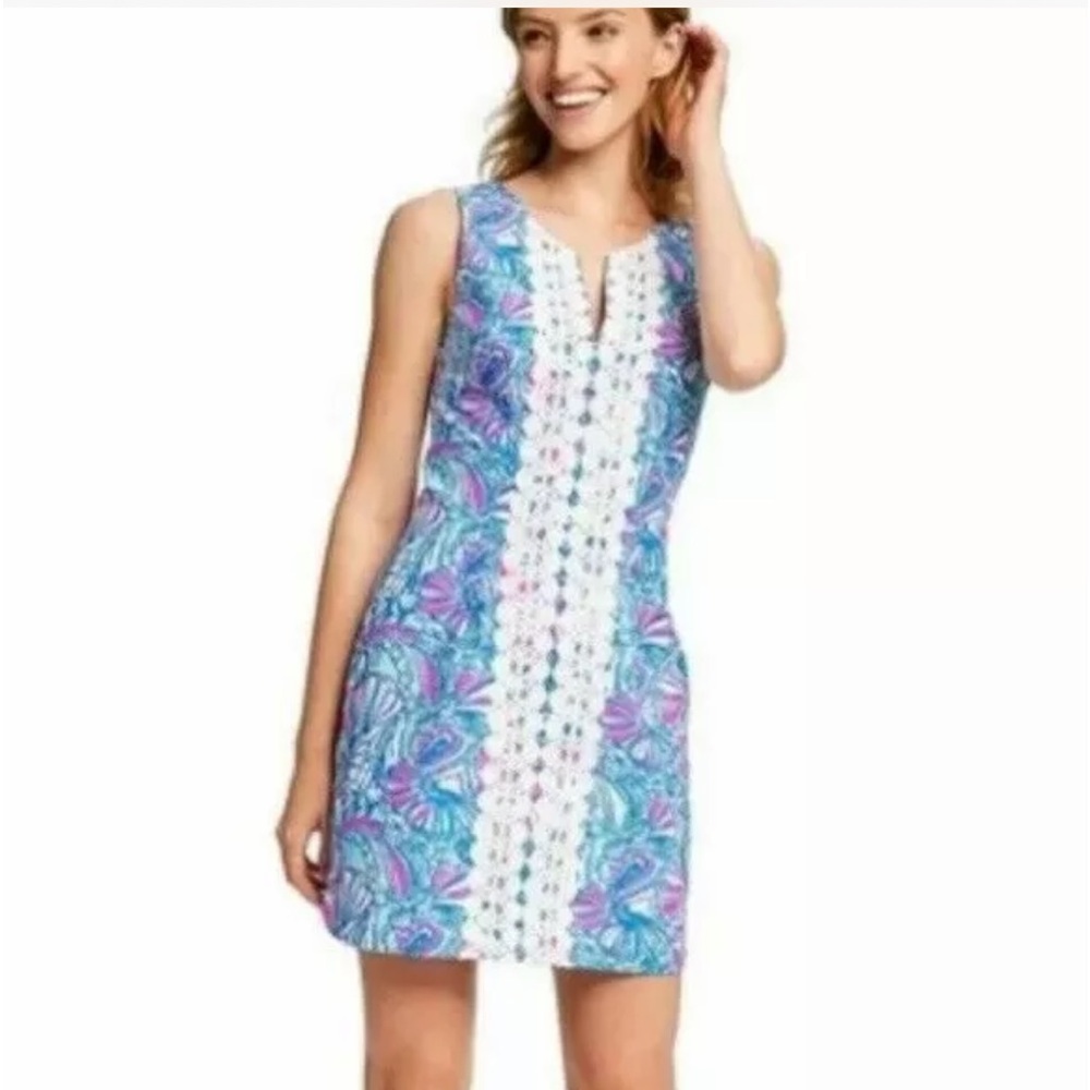 20th Anniversary Lilly Pulitzer For Target My Fans Blue Pink Shift Dress Size 6